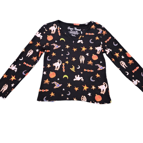 Onque Casuals Blouse Halloween Ghosts Cats Black Embellished Top Size S - Picture 2 of 10